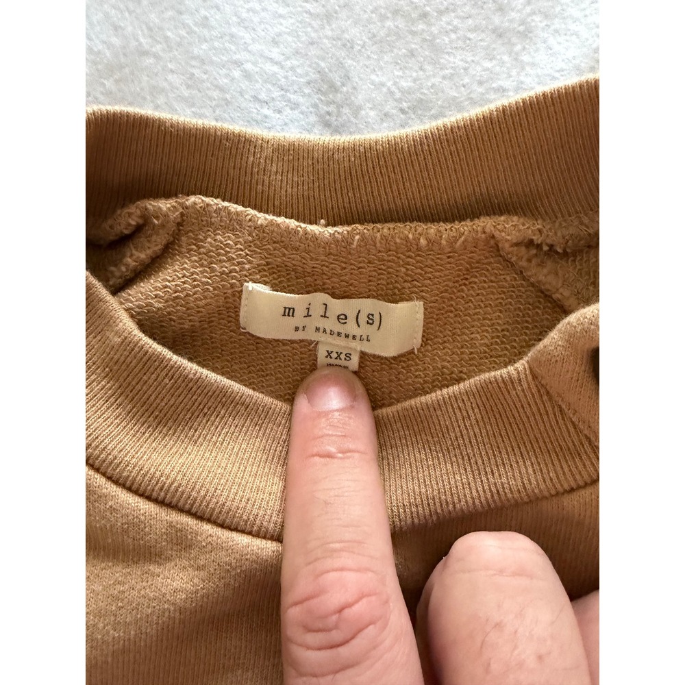 Madewell Mile(s) Sweatshirt Women XXS Tan Button Shoulder Raglan Pullover - Picture 2 of 12